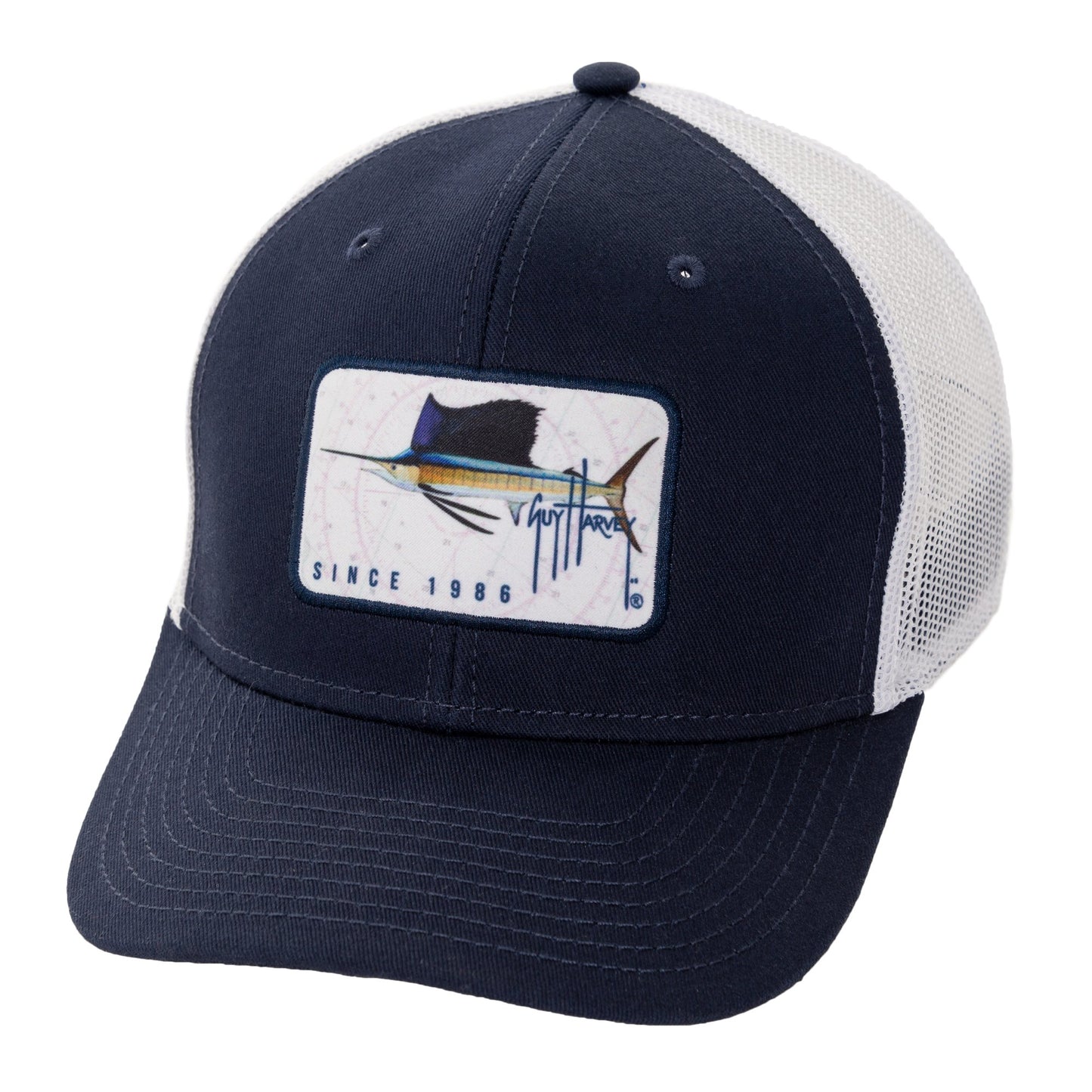 Guy Harvey Men's Sailfish Patch Trucker Hat, Navy, OSFM