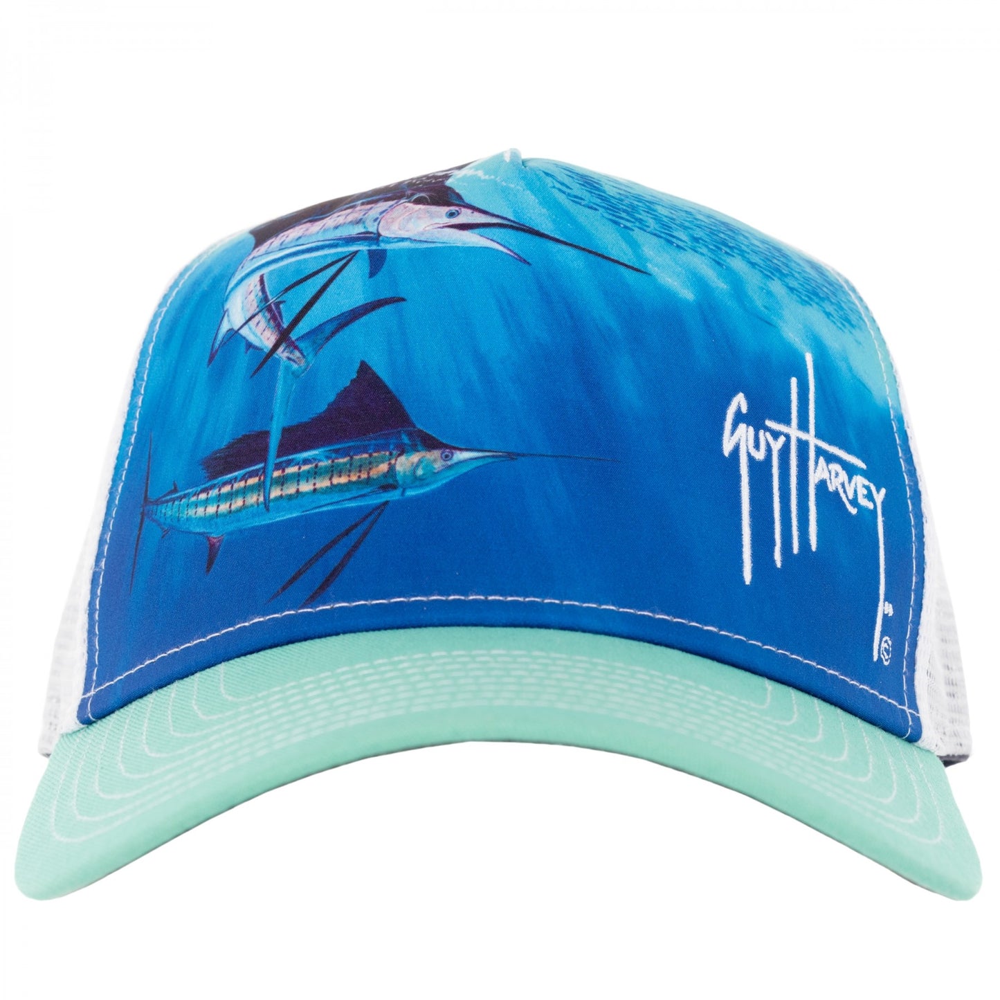 Guy Harvey Men's Sailfish Trucker Mesh Hat, White, OSFM