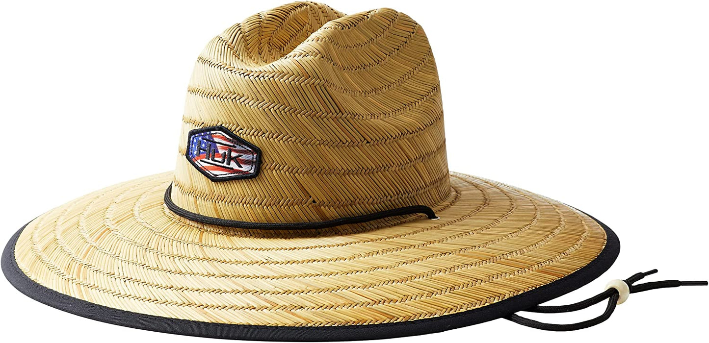 HUK Men's Camo Patch Straw Wide Brim Fishing Hat + Sun Protection, Americana
