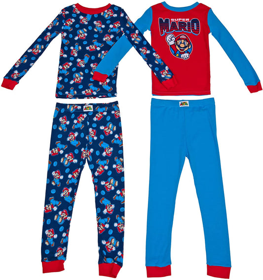 Nintendo Super Mario Character Youth 4-Piece Long Sleeve Pajama Set