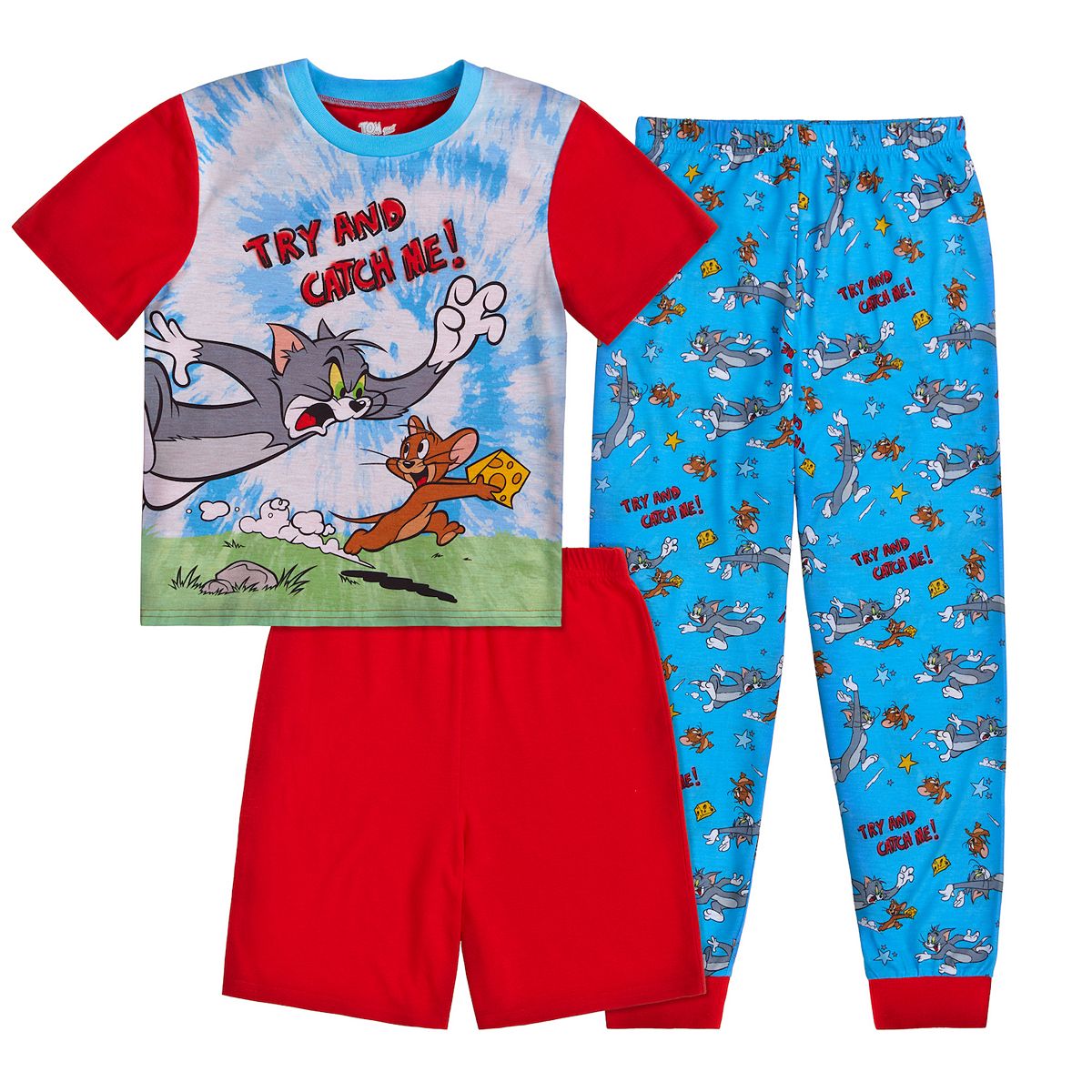 Tom & Jerry Boys' Top, Shorts & Pants Pajama Set