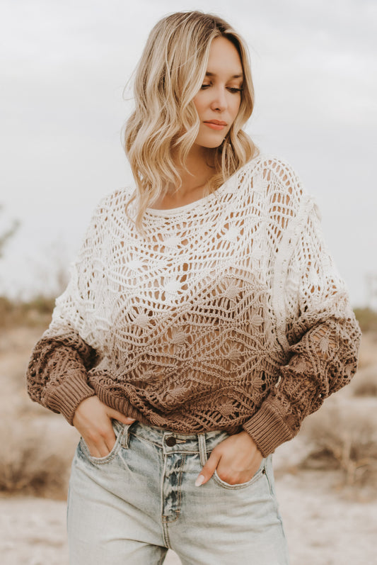 Elan Baggie Holly Summer Sweater White Top Mushroom Bottom S,M,L