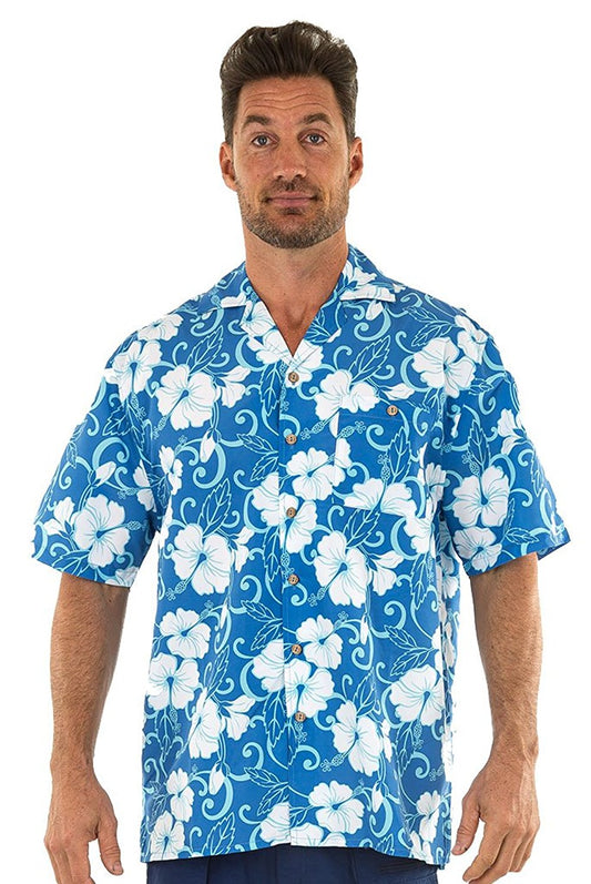 UZZI Men's Hibiscus Flower Hawaiian Shirt