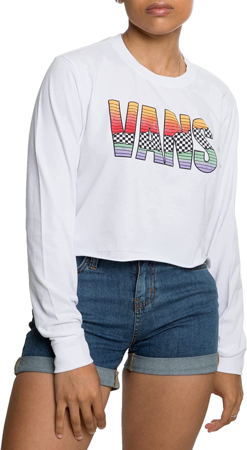 Vans Women's Tore Up Long Sleeve Crop Top T-Shirt, White, S